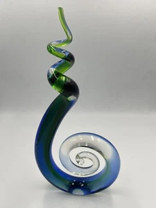 Art Glass Twisted Blue Green Figurine Abstract 12” Handblown Murano Style VTG - Picture 1 of 9