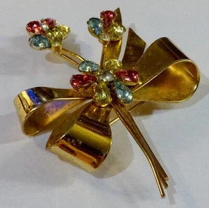 1940's 4" Coro Sterling Glass Flower Bouquet Brooch Pin .95 ounce - Picture 1 of 9