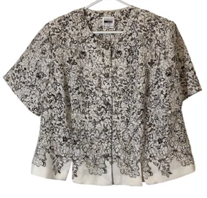 Vtg Leslie Faye Womens Jacket Top 20 WP Short Sleeve Ivory Black 2X GrannyCore - Picture 1 of 12