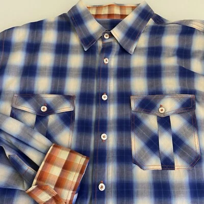 Georg Roth Los Angeles Mens Flip Cuff Shirt Button Up Blue Check Size 2XL USA - Image 1 of 4