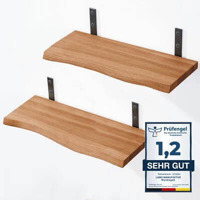 Lamo Mensola Set Pensile 42cm Schweberegal 100% Legno Massello Staffa Metallo - Immagine 1 di 4