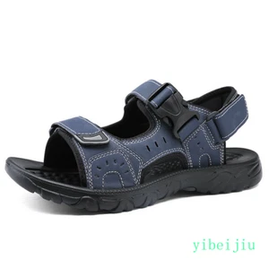 Men‘s Leather Shoes Outdoor Hiking Buckle Open Toe Slingback Beach Sport Sandals - Picture 1 of 12