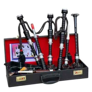 Mackenzie Tartan Pipe Full Size Stands Silver Black Bagpipes with Box- - Picture 1 of 5