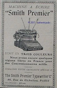 PUBLICITE SMITH PREMIER MACHINE A ECRIRE 3 COULEURS DE 1911 FRENCH AD PUB RARE - Picture 1 of 1