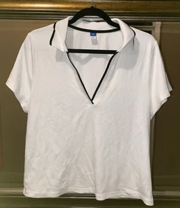 Old Navy Women's White Short Sleeve Polo Shirt with Navy Blue Trim Size XXL - Picture 1 of 12
