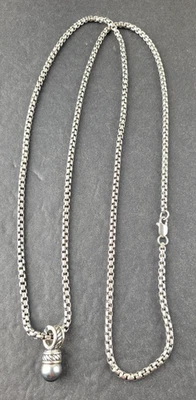 Collar largo de acero inoxidable con colgante gris imitación peal 36" Foto 1 de 4