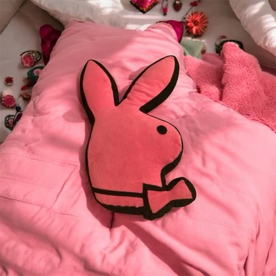 Almohada oficial Playboy Bunnyhead 2008 logotipo felpa rosa con borde negro Foto 1 de 4