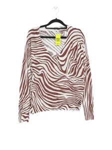 Whistles Women's Jumper M White Animal Print 100% Linen V-Neck Pullover - Picture 1 of 6