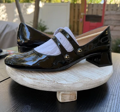 COACH ANGELINA MARYJANE PUMPS 9.5 Black Patent Leather Business Casual Retro - Image 1 of 4