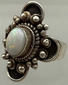 VINTAGE NACHLASS STERLINGSILBER OPAL NAVAJO SCHATTEN BOX RING GRÖSSE 7 INDIANER - Bild 1 von 17