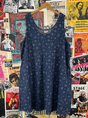 De Colección Años 90 Azul Ditsy Floral Denim Jean Sin Mangas Jersey Solero Para Mujer 3X EE. UU. Foto 1 de 4