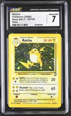 CGC 7 Raichu 2000 Base Set 2 16/130 Holo SWIRL Pokemon Card - Image 1 of 2