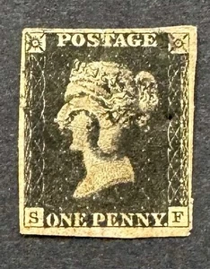 GB QV 1840 PENIQUE NEGRO 1d 'SF' CUATRO MÁRGENES NEGRO MX, POSIBLEMENTE PLACA 07 ALTO CV£+ - Imagen 1 de 1