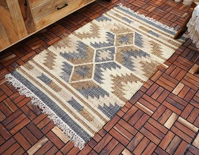 Vintage Wool Jute Rug Kilim Rug Southwestern Traditional Kilim Rug Moroccan Rug - Image 1 of 4
