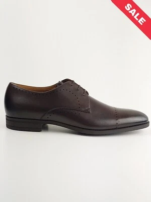 HUGO BOSS Kensington Derby Marrón Oscuro Cuero Italiano Zapatos UK 10.5 - Imagen 1 de 4