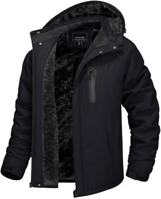 Chaqueta de esquí de invierno para hombre térmica con capucha senderismo a prueba de viento parka abrigos forrados de lana Foto 1 de 4