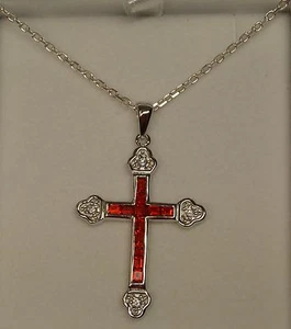 Collier Croix Sertie de 12 Rubis et Diamant Cz 45mm en Argent 925 Dolly-Bijoux - Picture 1 of 5