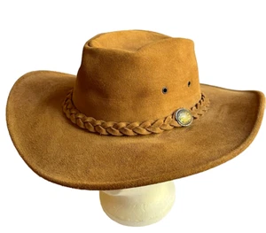 Sombrero de gamuza de cuero Henschel para hombre mediano excursionista trituradora bronceado aplastable Outback nuevo - Imagen 1 de 22