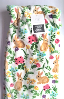 Rachel Ashwell La Granja Conejito de Pascua 60 x 70" Manta Blanca Flores de Primavera Foto 1 de 4