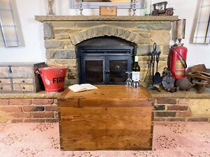 Old Antique Pine Chest, Vintage Wooden Storage Trunk, Blanket Box, Coffee Table.