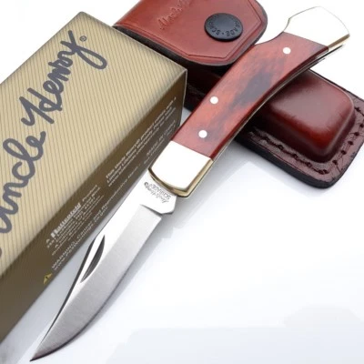 Schrade Uncle Henry Smoky Folding Knife Stainless Steel Clip Blade Wood Handle - Image 1 of 4
