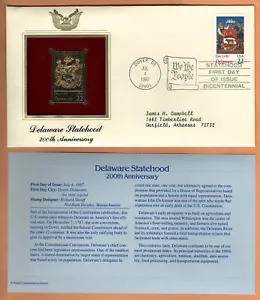 1987 Very Fine FDC 22kt. Golden Replica of US Stamp Delaware Statehood Sc.# 2336 - Picture 1 of 1
