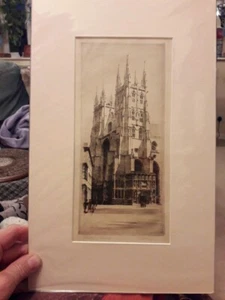 Original signed etching. Canterbury Cathedral by K.Vernon. Ca 1890. MOUNTED. - Picture 1 of 7