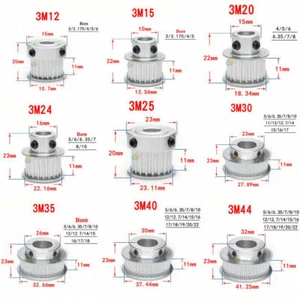 3M12T-44T 10mm Belt Timing Pulley Synchronous Wheel, With Step, Bore 3mm-20mm - Picture 1 of 32