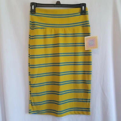 Falda Lularoe Cassie Lápiz Talla XS Amarilla con Rayas Azules Nueva con Etiquetas Foto 1 de 3