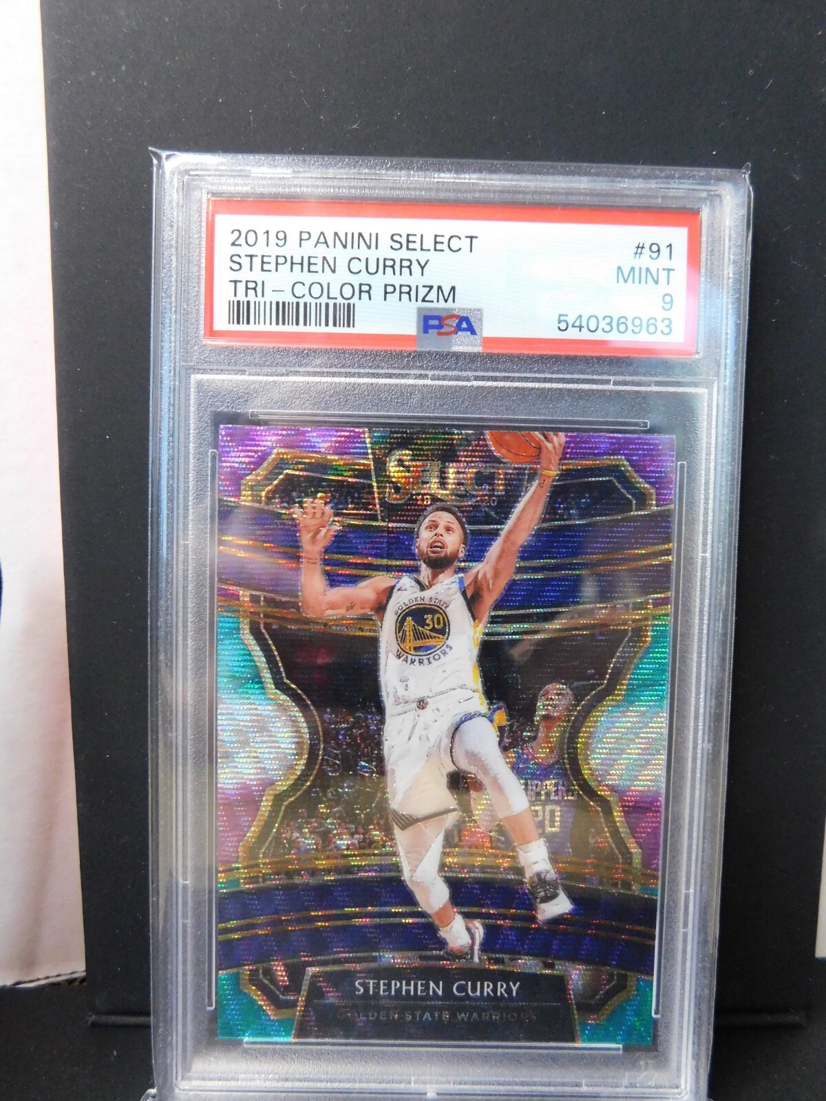 2019-20 PANINI SELECT TRI-COLOR Prizm #91 STEPHEN CURRY PSA 9 MINT NBA CHAMPS