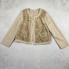 Chicos Blazer Women Extra Large XL Taupe Brown Soft Faux Fur Knit Mixed Stretch