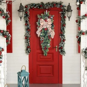 36 Inch Christmas Teardrop Swag, Christmas Holiday Swag Wreaths for Front Door w - Picture 1 of 5
