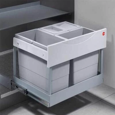 Hailo Raumspar-Tandem-S-Plus Müll 3fach Bio-Deckel Ausfahrautomatik Grau Silber - Bild 1 von 4