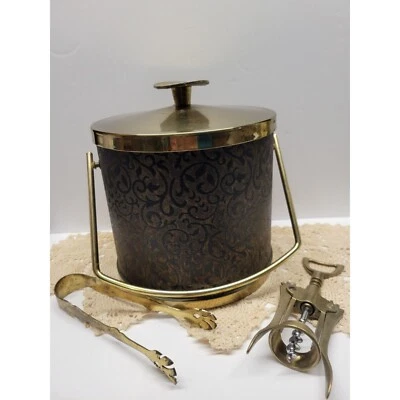 Juego de servir barra de latón - Cubo de hielo vintage MCM, pinzas y sacacorchos Serv-Master Foto 1 de 4