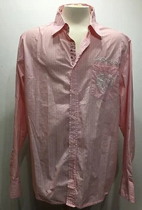 Ed Hardy By Christian Audigier Pink Striped Botton Down Mens PoloLong Sleeve XXL - Picture 1 of 9