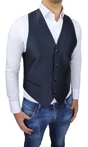 GILET UOMO DIAMOND BLU SCURO NAVY GESSATO A RIGHE SMANICATO PANCIOTTO RIGATO - Bild 1 von 4