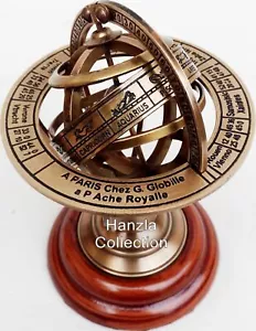 Brass Armillary Sphere Astrolabe On Wooden Base Maritime Nautical & Collectible - Picture 1 of 2