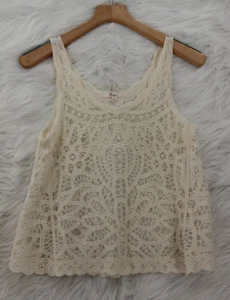 Nabee Women's Crochet Overlay Sleeveless Ivory Cream Top Cotton Bld Sz S #1595 - Picture 1 of 15