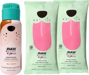 Pacchetto Cura Cani Zucchero Crudo Farina d'Avena Aloe 2 in 1 Shampoo Balsamo + Salviette 2x - Foto 1 di 9