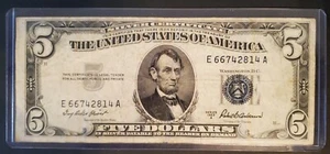 1953 $5 Dollar Silver Certificate -Blue Seal Note - Picture 1 of 4