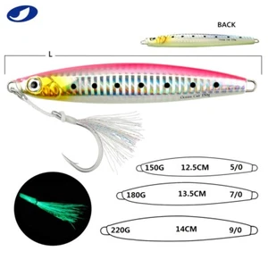 OCEAN CAT Slow Pitch Lead Metal Flat Fall Fishing Jig Lures Bait Assisted Hooks - Picture 1 of 7