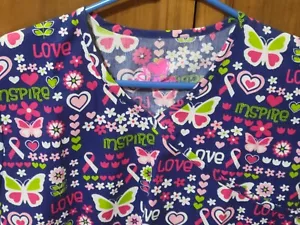 NWT - PINK RIBBON & BUTTERFLY PRINT SCRUB TOP IN SIZE: X-SMALL - Picture 1 of 4