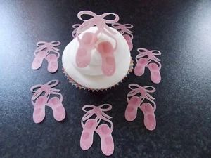 12 PRECUT Edible Pink Ballet/Ballerina Shoes wafer paper cake/cupcake toppers - Picture 1 of 3