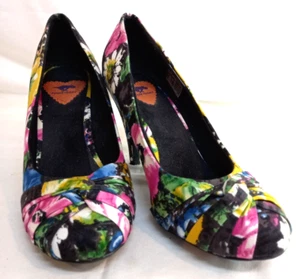 Rocket Dog Dress Shoe Black Floral Oriental Brush Pattern 10cm Heel Ladies UK6 - Picture 1 of 10