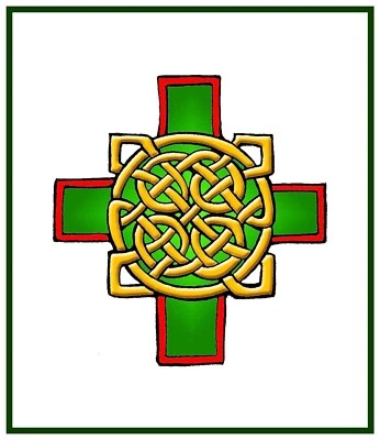 Celtic Knot Cross Gold Green and Red Counted Cross Stitch Pattern - Image 1 of 4