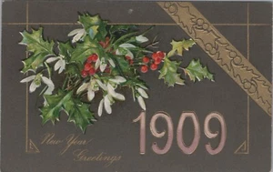 Happy New Year 1909 Title Embossed Postcard 6569d2 MR ALE - Picture 1 of 7