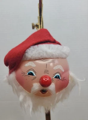 Vntg Christmas Ornament Santa Face De Carlini Hand Blown Hand Painted Italy 50s - Image 1 of 4