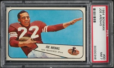 1954 Bowman FB Card # 30 Joe Arenas San Francisco 49ers ROOKIE RC PSA 7 NRMT - Image 1 of 2