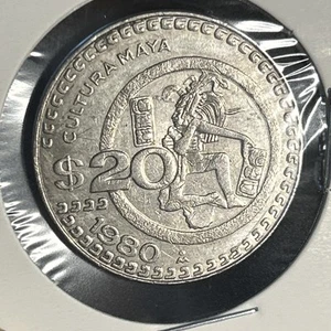 1980 Mexico 20 Pesos Coin Cultura Maya Mint Excellent Condition - Picture 1 of 2