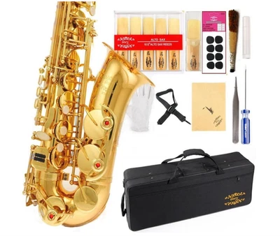Gold Lacquer E Flat Alto Saxophone - Ideal for All Players, 11 Reeds - Image 1 of 4